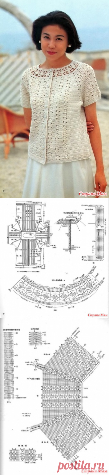Изящный жакет с короткими рукавами и круглой кокеткой. Крючок. - ВЯЗАНАЯ МОДА+ ДЛЯ НЕМОДЕЛЬНЫХ ДАМ - Страна Мам