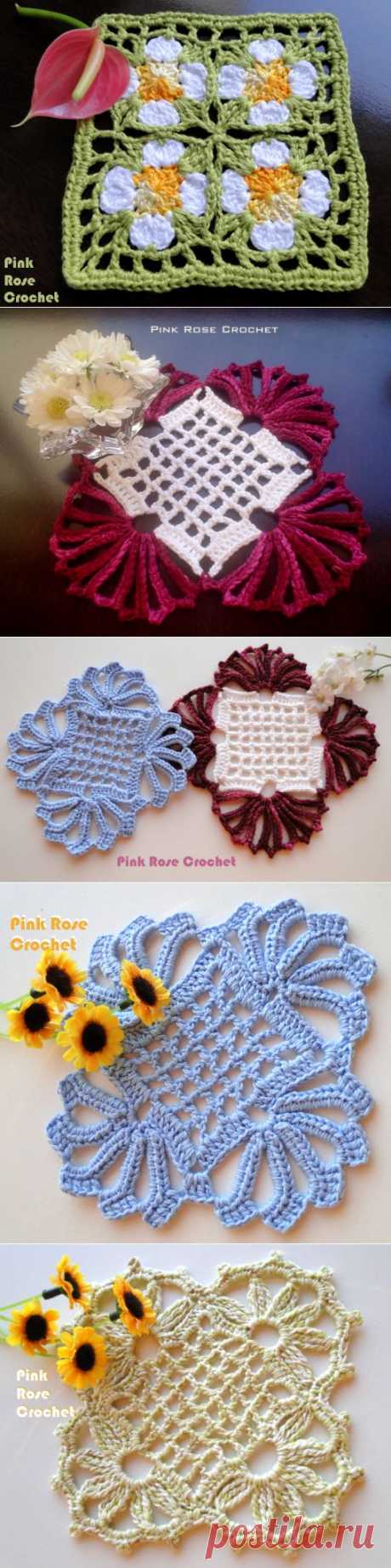 Мотив крючком-poste Pink Rose crochet....