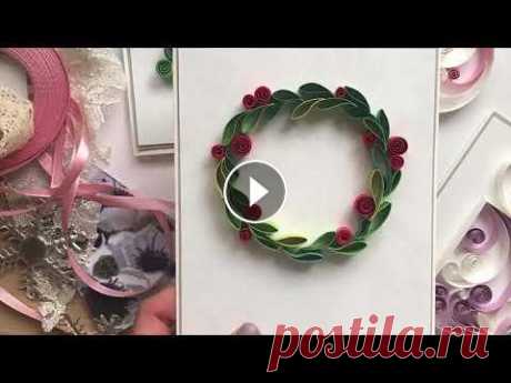QllArt | Christmas card | Quilling wreath | Новогодняя открытка в технике квиллинг #Quilling Christmas card with wreath! I use 1 cm strips of canson paper and fabriano cardboard for quilling pattern. My Instagram is My Etsy store is...