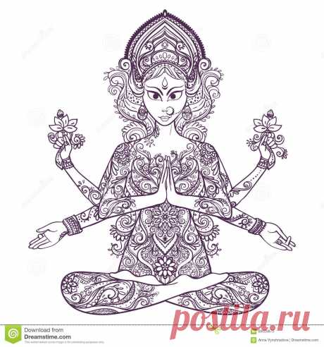 Girl Yoga Pose Meditation Vector Illustration Stock Vector (royalty