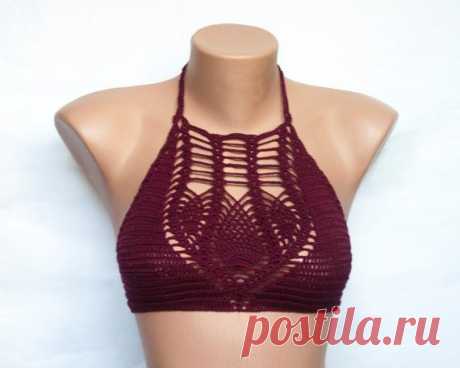 Cotton top Burgundy top bikini sexy top summer от LoveKnittings