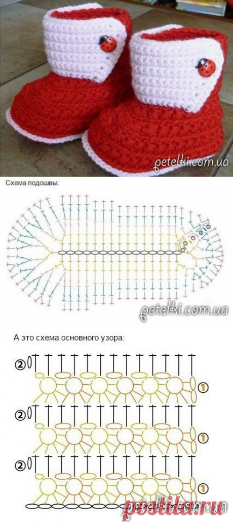 Двухцветные пинетки-сапожки. Описание, схемы