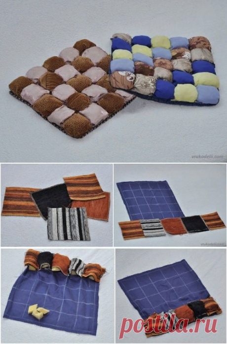 Уютные подушки-пуфы в стиле печворк для табуретов и стульев — Делаем руками