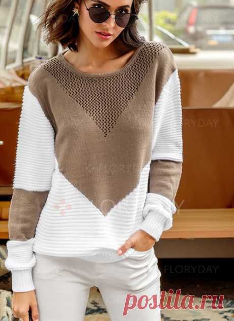 Sweaters - $24.99 - Round Neckline Color Block Loose Shift Sweaters (01675344861)