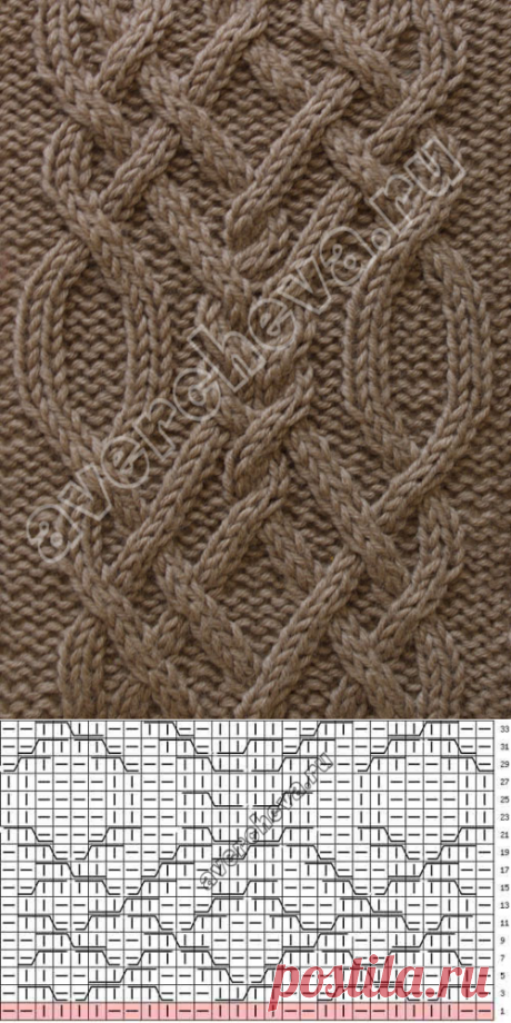 узор 108 плетенка из 28 петель |  каталог вязаных спицами узоров