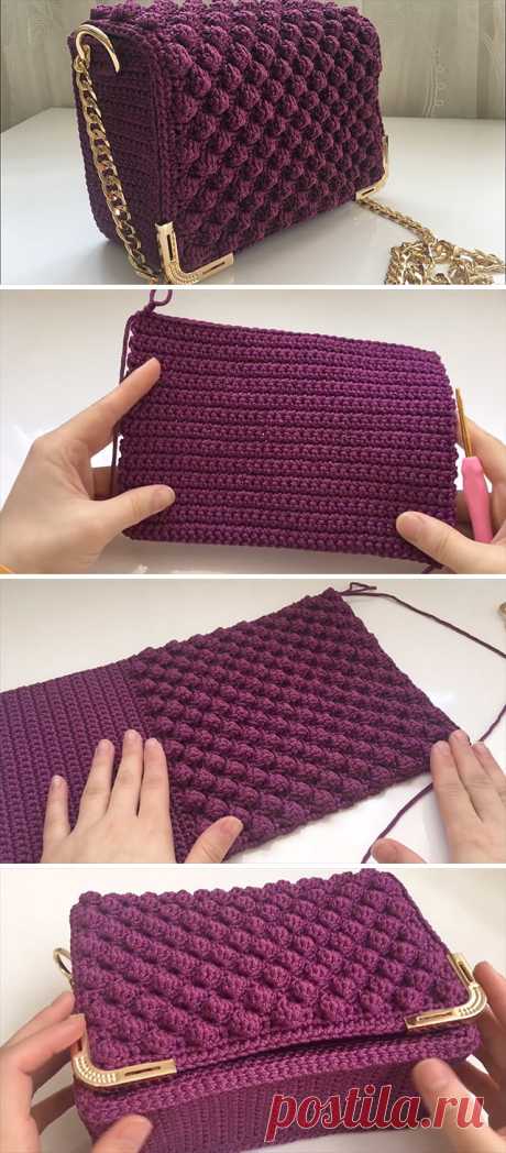 How To Crochet Popcorn Stitch Bag - CrochetBeja