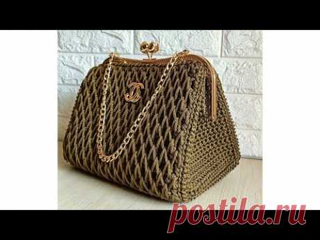 Crochet bag with metal frame the beehive stitch elegant design and easy to implement