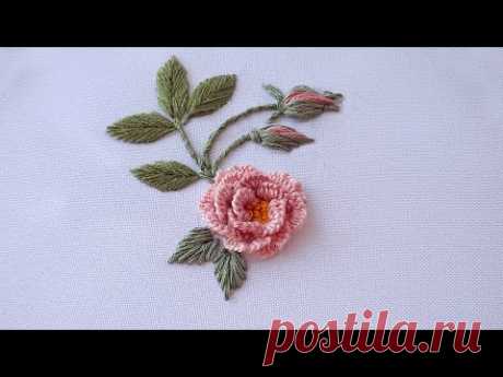 Rose Double Cast on stitch Dimensional stitches Rose Embroidery