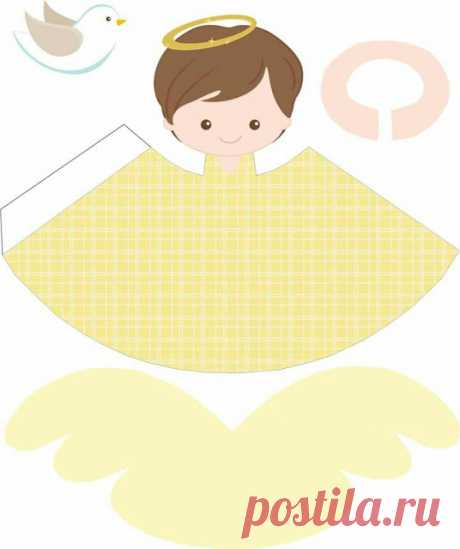 Free Printable 3D Brunette Angel in Yellow. | Oh My First Communion!