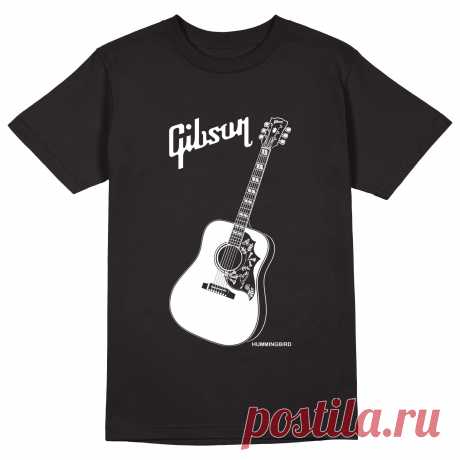 Мужская футболка «Gibson Hummingbird. Гитара. Guitar. Гибсон. Rock.» цвет черный - дизайнер принта Kaplio