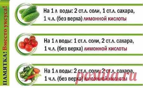 Закрываем помидоры без уксуса

 В расчете на 3х литровую банку: 5 ст. л. сахара с горкой, 2 ст. л. соли без горки, 1 ч.л. лимонной кислоты.

 На литровую баночку - сахар 2 ст. ложки без горки, соль - немного больше половины столовой ложки, и кофейную ложечку лимонной кислоты.

Помидоры уложить в банку. Из специй - чеснок 2-3 зубчика, перец горошком, гвоздика, корица кусочками.

Залить кипятком, дать остыть, воду слить. В банку засыпать соль, сахар и лимонную кислоту. Залит...