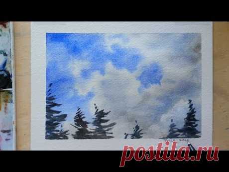 How to paint Clouds with just 2 colors. Watercolor quick and easy. Peter Sheeler - YouTube