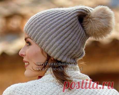 Зимняя шапочка спицами с помпоном — Ландре | Вязание Шапок - Модные и Новые Модели