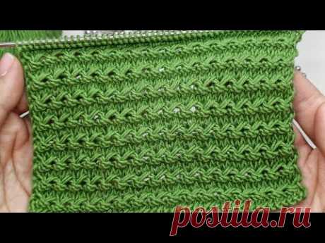 Горизонтальный узор спицами! Простой узор из 3-х петель!🧶/Simple horizontal knitting pattern!