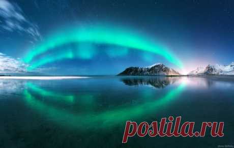 Полярное сияние на Лофотенских островах в Норвегии. Автор фото – Денис Белицкий. Доброй ночи.