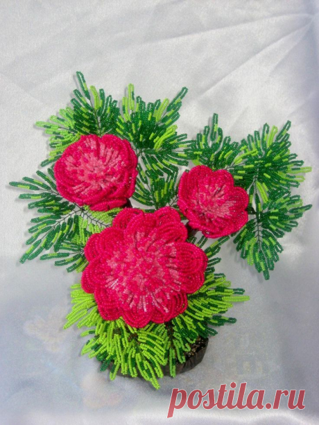 (336) Древовидный пион розовый (цветок из бисера) | Seed beads - Flowers &amp; Leaves