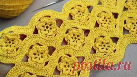 БЕЗ ОТРЫВА НИТИ!!! цветочный УЗОР для вязания крючком SUPER EASY Beautiful Flower Pattern Crochet