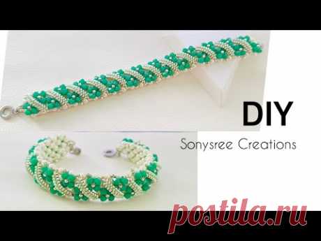 Gaia Bracelet || Pearl Bicone Herringbone stitch bracelet || How to make Beaded bracelet