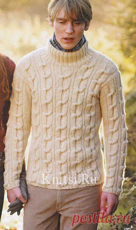 Мужской бежевый свитер. Вязание для мужчин / Свитера / Спицами
