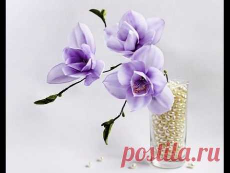 Ribbon flowers: magnolia/tutorial/Цветы из лент: магнолия. МК