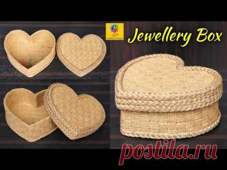 Heart Shaped Jewellery Box With Jute and Cardboard | Best Out Of Waste Jute Jewellery Storage Box