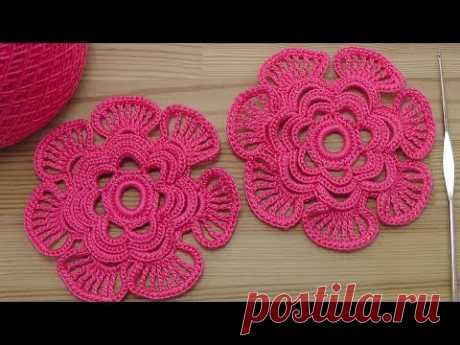 Как связать ЦВЕТОК крючком - вязание крючком -  Crochet 3D Flower Pattern