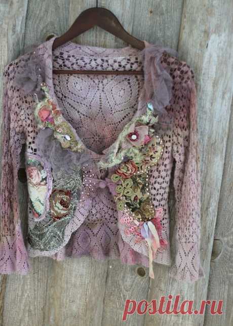 (19) Cardi barroco--shabby cardi bohemio chic, encajes antiguos y textiles, alterados