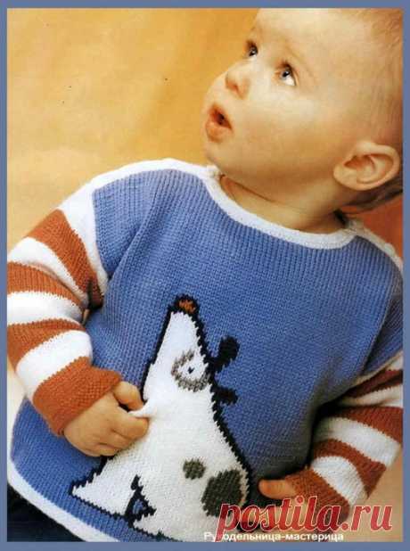 Пуловер с собачкой Вязание для детей