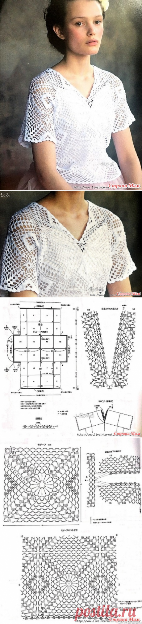 Очень нарядно! Ажурная кофточка из больших квадратных мотивов крючком. - ВЯЗАНАЯ МОДА+ ДЛЯ НЕМОДЕЛЬНЫХ ДАМ - Страна Мам