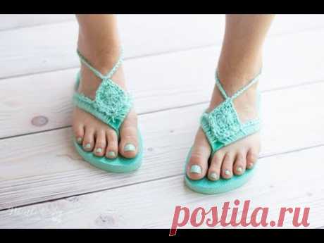 CROCHET TUTORIAL: Boho Sandals from Foam Flip-Flops - Perfect For BEGINNERS