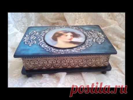 DIY:  Wooden box with contour and lace! Ξύλινο κουτί με κοντούρ και δαντέλα!