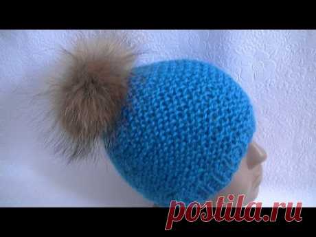 Вязание шапки платочной вязкой.Knitting hats Garter