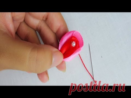 hand embroidery: ribbon work| latest ribbon work embroidery with pearl beads