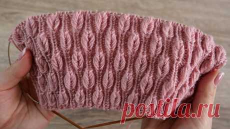 «Объёмные листики на резинке» узор спицами | «Volume leaves in rib» knitting pattern Великолепный узор из листиков на резинке, описание: https://prjaga.ru/uzo...