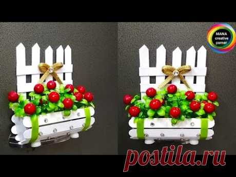 How to make Flower basket show piece from ice cream sticks#popsicle sticks craft idea#art &amp; craft