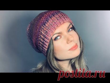 ВЯЖЕМ КРАСИВУЮ ШАПОЧКУ БИНИ &quot;PINK PERL&quot; КРЮЧКОМ / CROCHET BEANIE HAT TUTORIAL