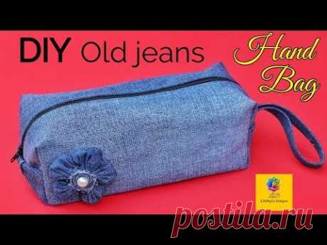 DIY old jeans Ladies hand bag from denim old jeans