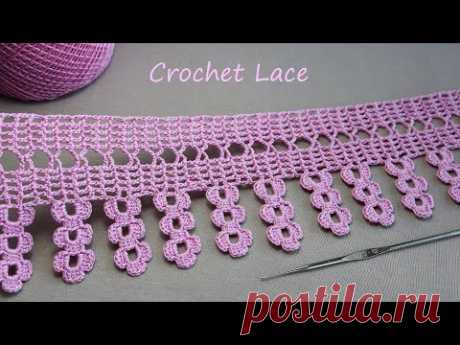 КРУЖЕВО НА МЕТРАЖ вязание крючком КАЙМА простое вязание  Crochet Lace Floral Ribbon Tape Tutorial