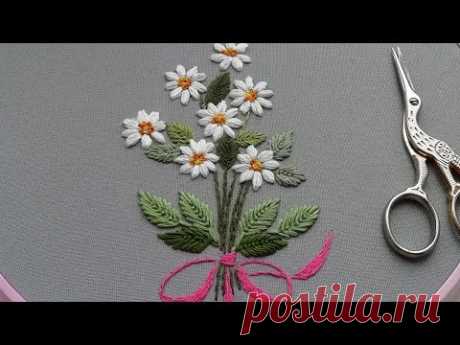 Hand Embroidery: Daisy flower 🌼 Вышивка: Ромашки