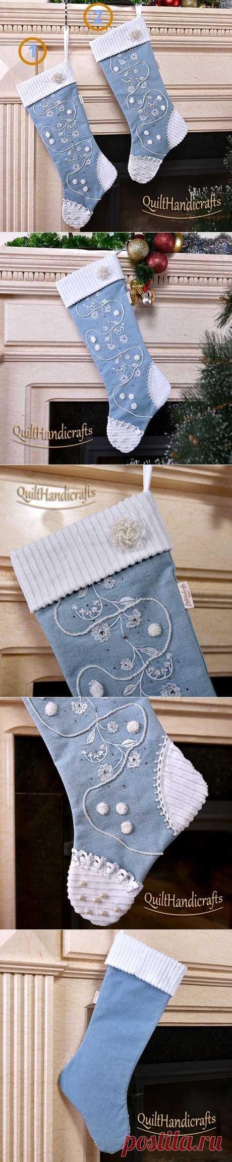 Christmas Stocking denim Set of 2 Christmas by QuiltHandicrafts