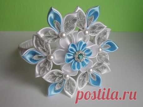 Новогодняя Снежинка . Ободок для волос Канзаши / Christmas Snowflake . Headband Hair Kanzashi