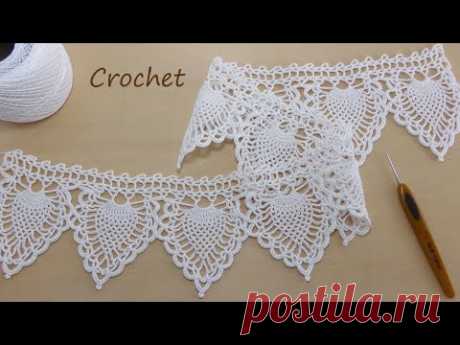 Ленточное КРУЖЕВО вязание крючком КАЙМА "Ананасы" 💚 Crochet Tape Lace Tutorial for beginners