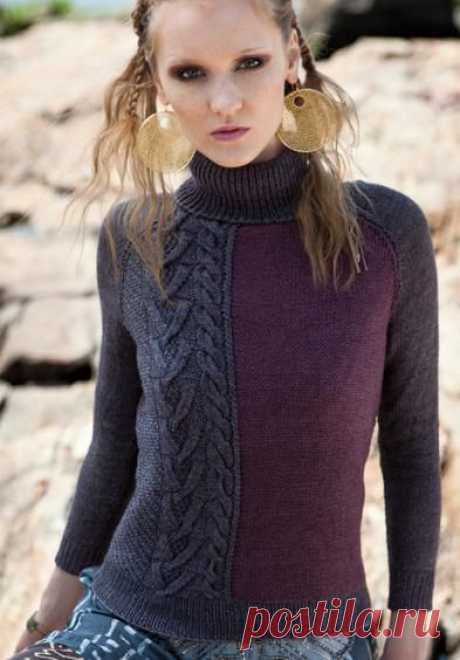 Пуловер-водолазка с рукавами реглан.