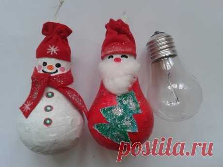 DIY:НОВОГОДНИЕ ИГРУШКИ из Лампочек своими руками/SNOWMEN from LIGHT BULBS