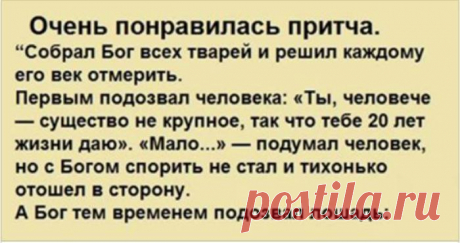 Эта красивая притча расскажет людям о том, каким все должно быть “Собрал Бог всех тварей и решил каждому его век отмерить. Первым подозвал...