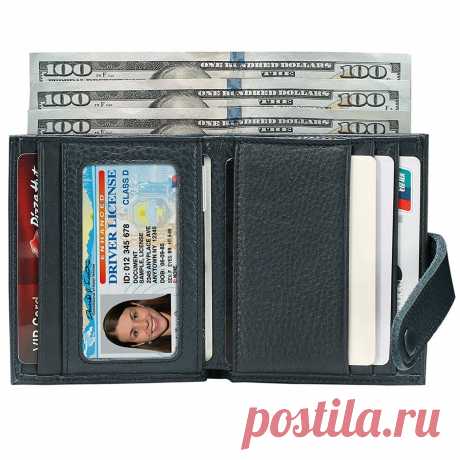 Reeple Women's Small Compact Bifold Luxury Leather Pocket Wallet Minimalist Purse with id Window (Blue) at Amazon Women’s Clothing store: