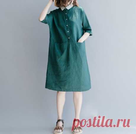 Summer dress, Dresses for women, Dark green dress, Dark blue Dresses 【Fabric】 Cotton, linen 【Color】 Dark green, dark blue 【Size】 Shoulder width is not limited Bust 112cm/ 44 Length 100cm / 39.4   Have any questions please contact me and I will be happy to help you.
