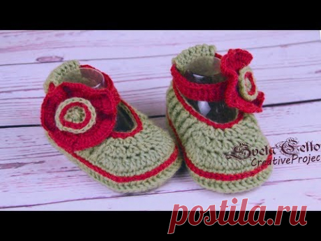 How to Crochet Baby Booties tutorial || Пинетки с цветком-застежкой крючком