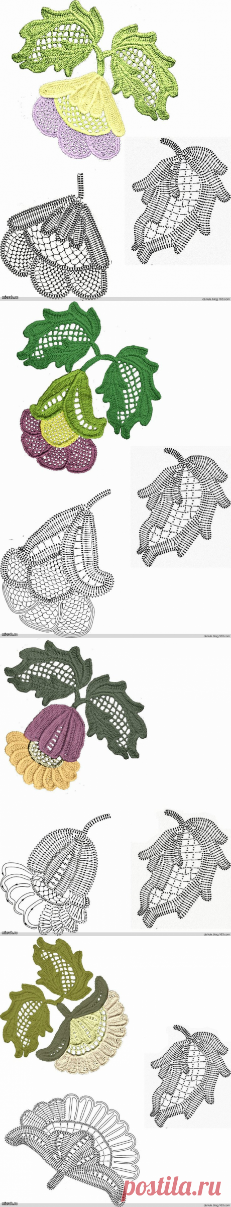 В копилку: цветы и листья крючком (ирландское кружево)