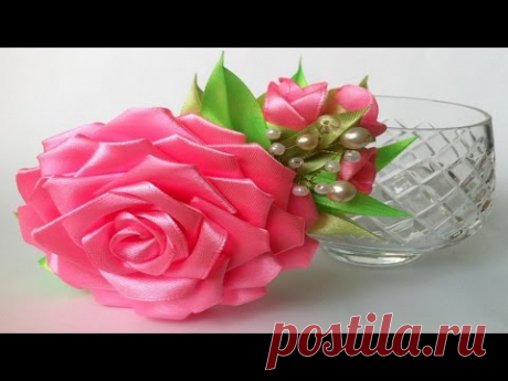 Обруч роза канзаши из атласных лент своими руками. Мастер класс Rose Kanzashi of satin ribbons